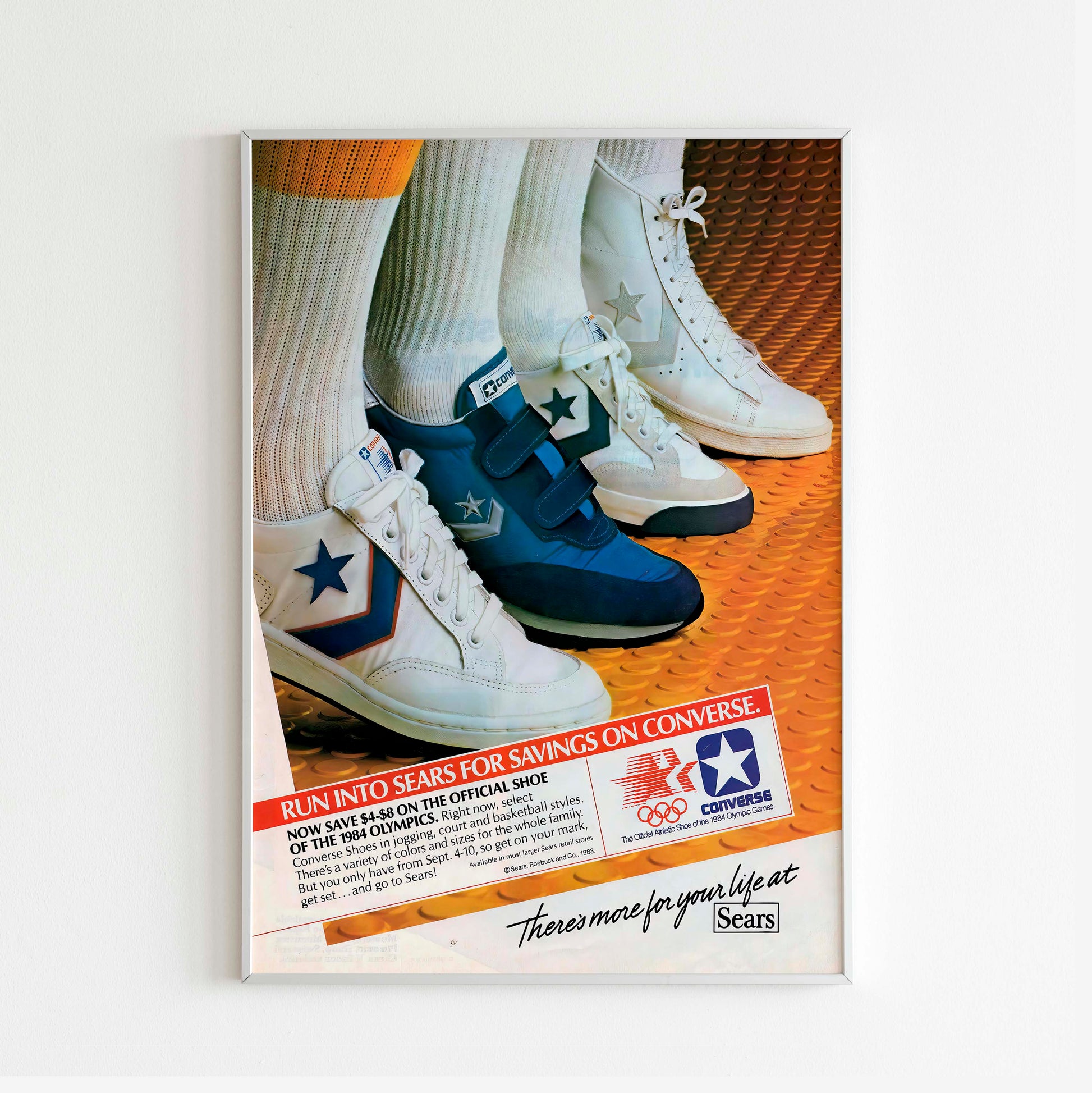 Converse Poster Advertising, 80s Style Shoes Print, Vintage Basketball Ad Wall Art, Magazine Retro Advertisement NBA Print