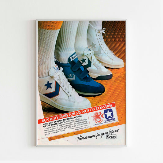 Converse Poster Advertising, 80s Style Shoes Print, Vintage Basketball Ad Wall Art, Magazine Retro Advertisement NBA Print