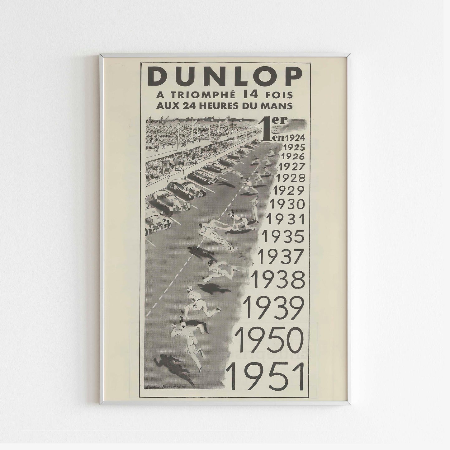 Dunlop Le Mans 24 Magazine Advertising Poster, Sport Car Tires Champions 50s Style Print, Vintage Design, Racing Ad Wall Art, Magazine Retro Advertisement