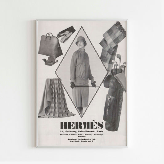 Hermes Vogue Magazine Advertising Poster, 40's / 50's Style Print, Ad Wall Art, Vintage Design Magazine, Luxury Clothing Fashion Poster, Retro Advertisement Print