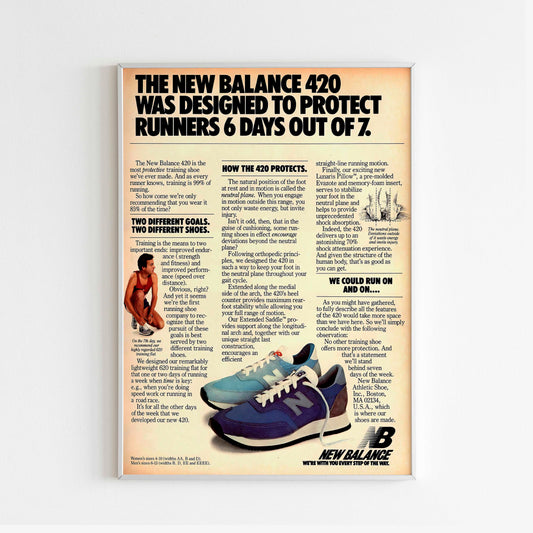 New Balance Poster Advertising, 90s Style Shoes Print, Vintage Running Ad Wall Art, Magazine Retro Advertisement