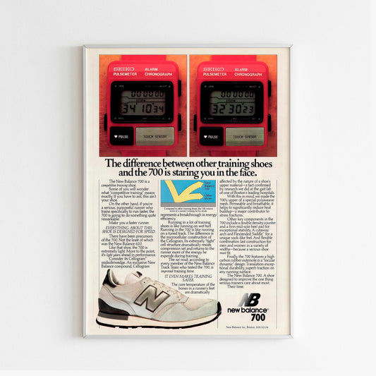 New Balance 700 Poster Advertising, 80s Style Shoes Print, Vintage Running Ad Wall Art, Magazine Retro Advertisement
