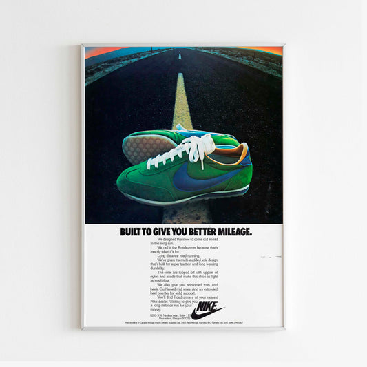 Nike "Roadrunner 70s Poster Advertising, 80s Style Shoes Print, Magazine Retro Advertisement