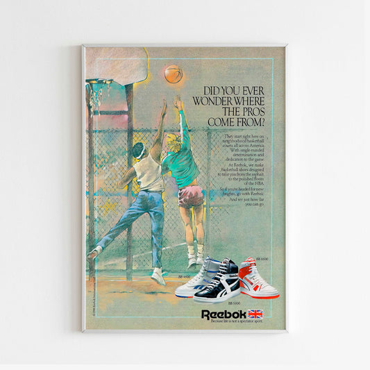 Reebok BB Series Advertising Poster, 80s Style Shoes Print, Vintage Basketball Ad Wall Art, Magazine Retro Advertisement