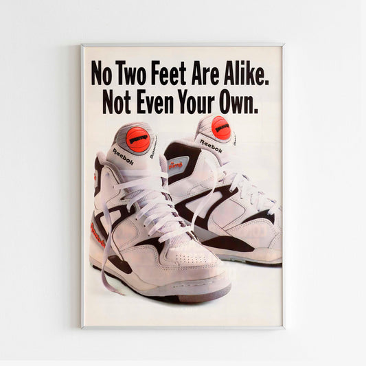 Reebok "No Two Feet Are Alike. Not Even Your Own." Pump Advertising Poster, 80s Style Shoes Print, Vintage Basketball Ad Wall Art, Magazine Retro Advertisement