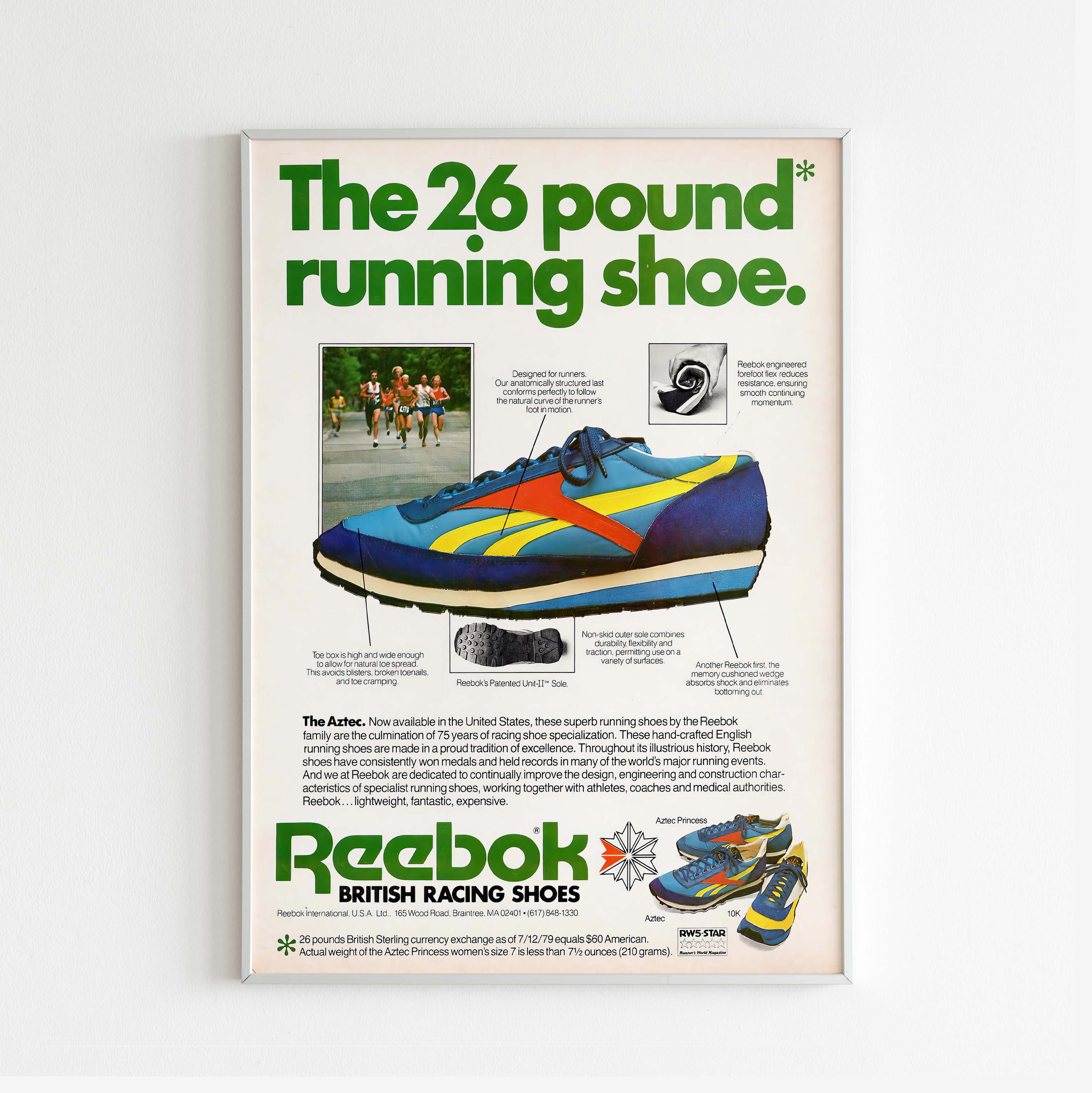 Aztec Advertisement Reebok Aztec Advertising Poster, 80s Style Shoes Print, Vintage Running ...