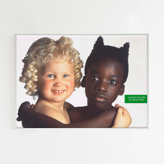 United Colors of Benetton Advertising Poster, 90s Style Toscani Photo Print, Vintage Ad Wall Art, Magazine Retro Advertisement, Kids Poster, No To Racism, White and Black Together