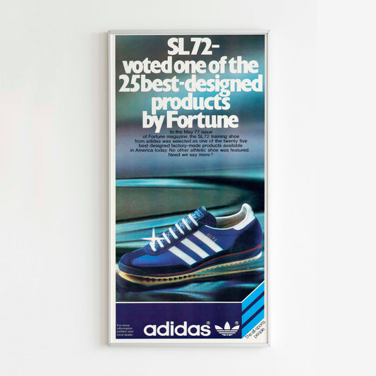 Adidas SL 72 Advertising Poster, 80s Style Shoes Print, Vintage Running Ad Wall Art, Magazine Retro Advertisement