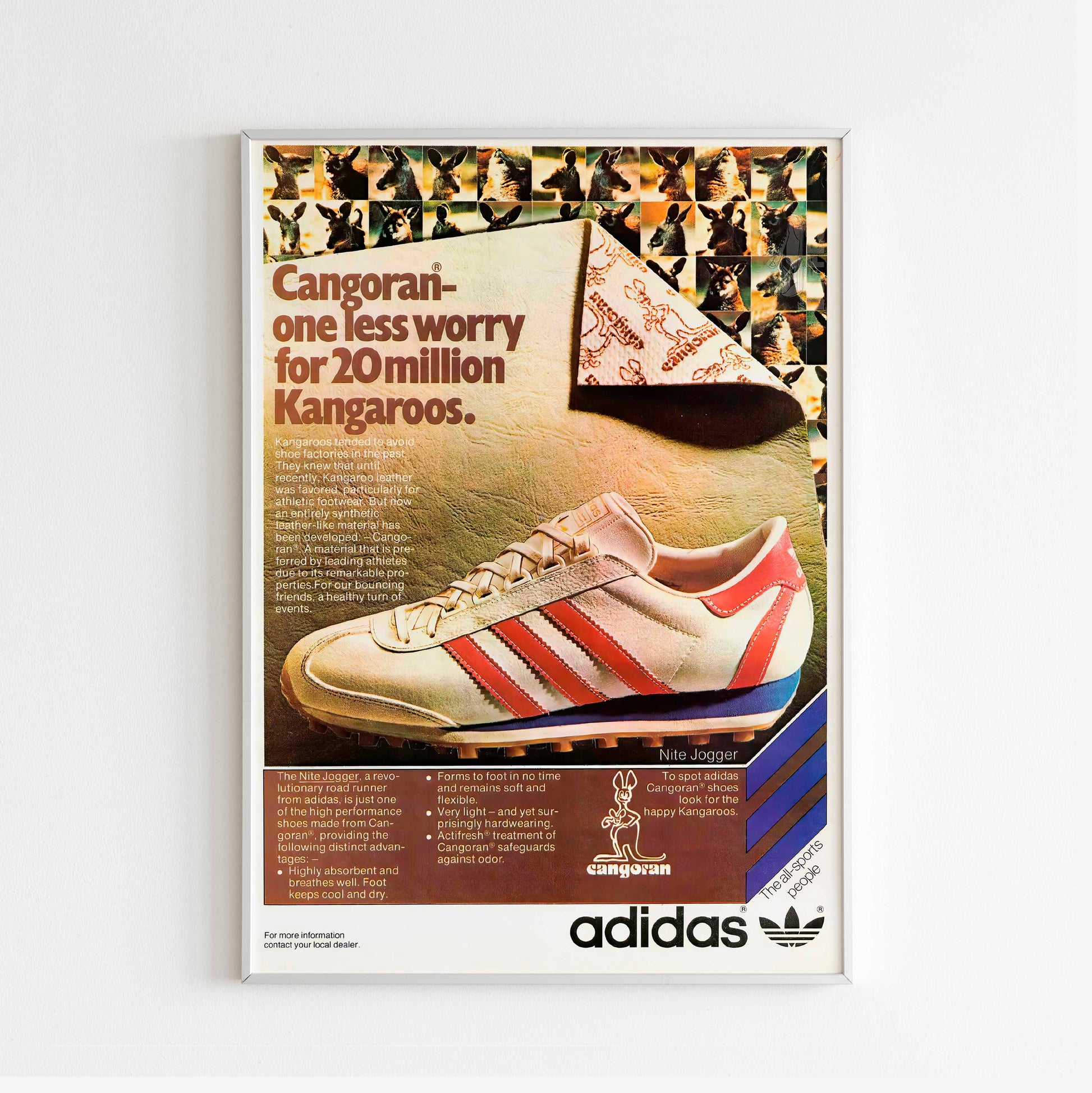 Adidas Cangoran Kangaroos Advertising Poster, 80s Style Shoes