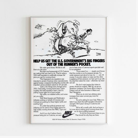 Nike Poster Advertising, Vintage Running Ad Wall Art, 80s Style Shoes Print, Magazine Retro Advertisement