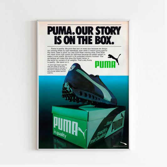 Puma Our Story Is On The Box Sneakers Poster Advertising, 70s Style Sneakers Print, 80s Vintage Running Ad Wall Art, Magazine Retro Advertisement