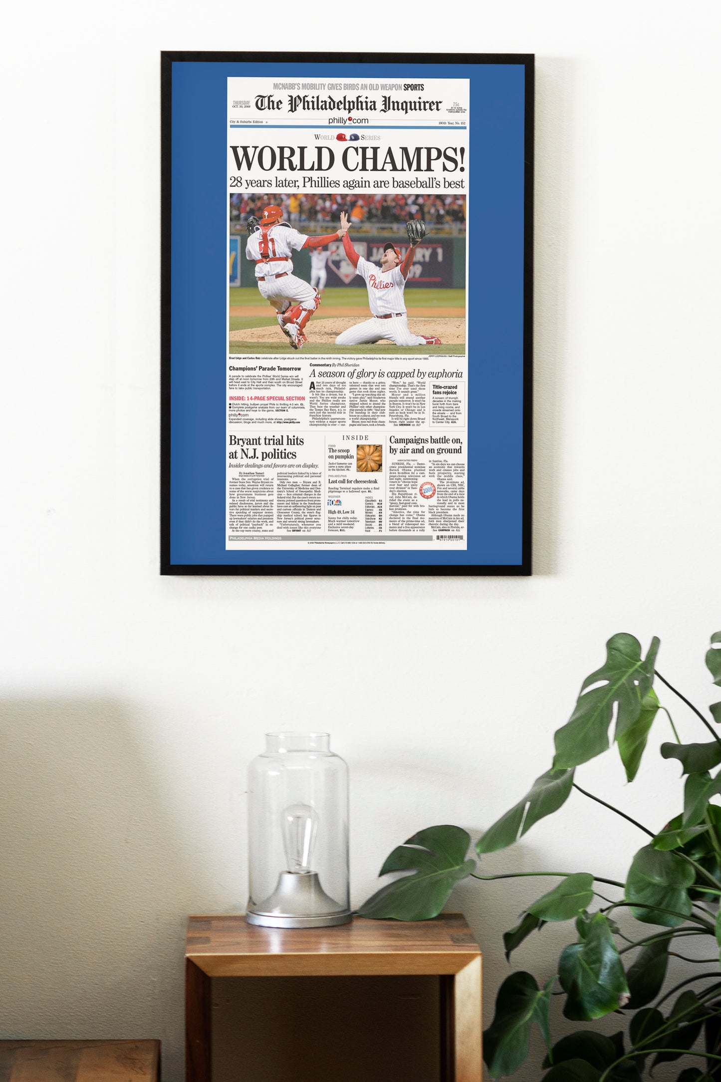 Philadelphia Phillies 2008 World Series MLB Champions Front Cover Philadelphia Inquirer Newspaper Poster