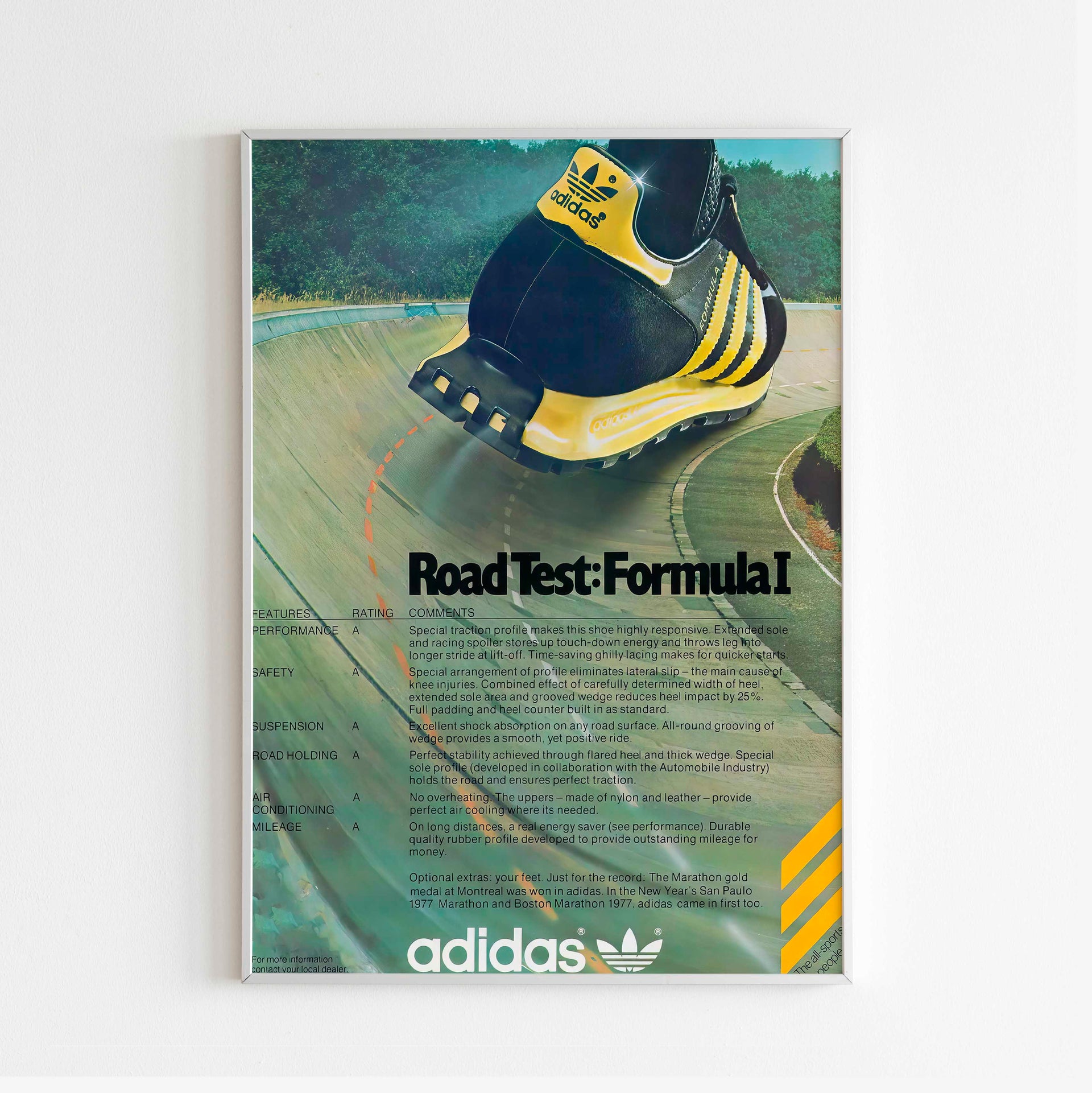 Adidas Formula 1 racing style Advertising Poster, 80s Style Shoes Print,  Vintage Running Ad Wall Art, Magazine Retro Advertisement – Yesterday Vault