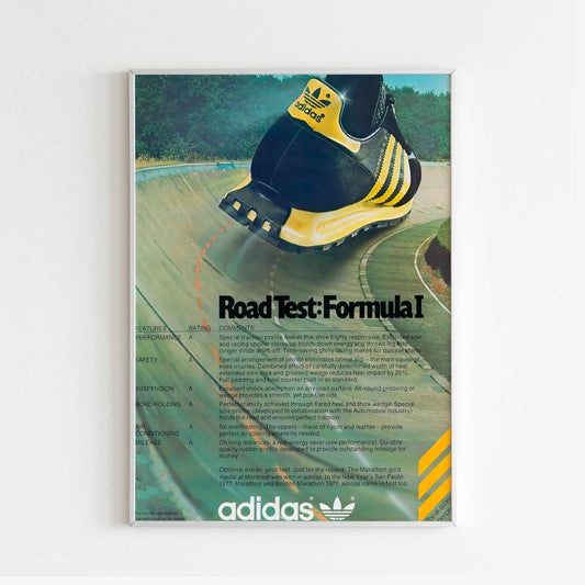Adidas Formula 1 Poster black yellow racing road test shoes trainers sneakers 90s print