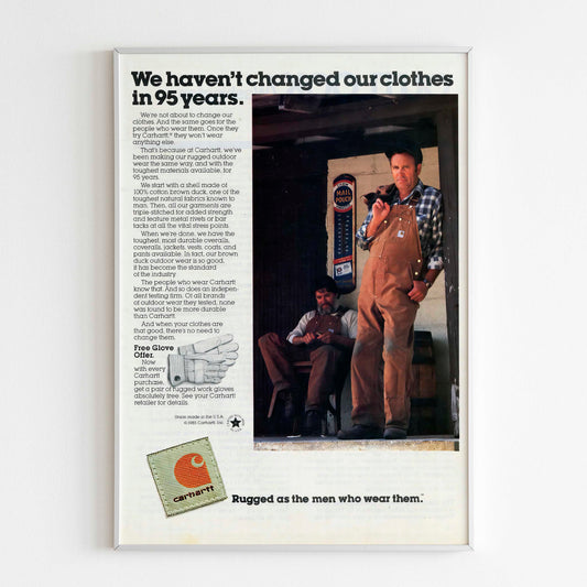 Carhartt Streetwear Advertising Poster, Work Wear Style 80s Print, Vintage Ad Wall Art, Magazine Retro Advertisement Streetwear