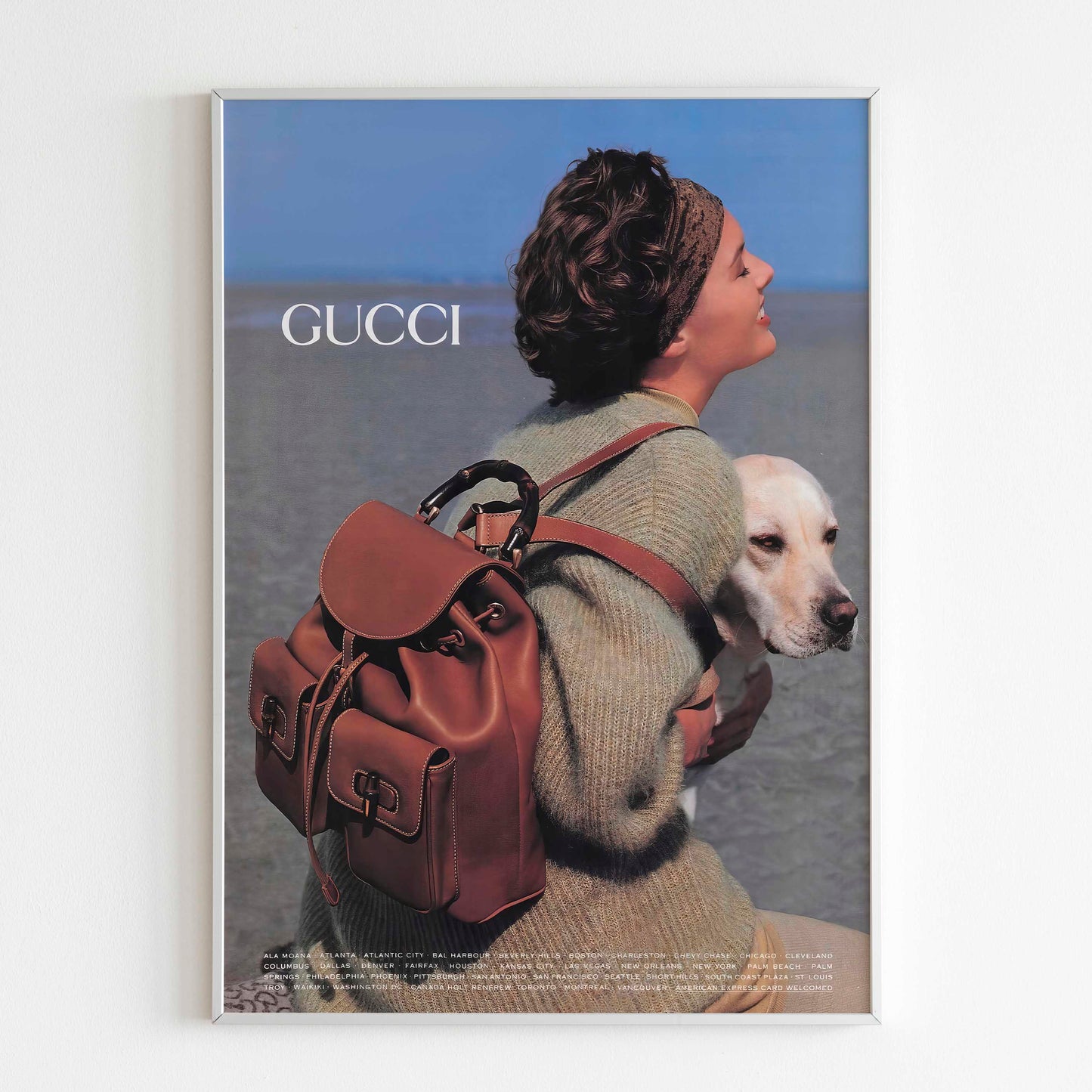 Gucci Golden Retriever Advertising Poster, 90's Style Print, Ad Wall Art, Vintage Design Magazine, Luxury Fashion Ads Poster, Face Powder Advertisement