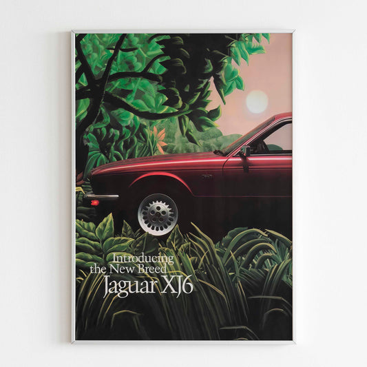Jaguar XJ6 Advertising Poster, 70s Style Luxury Auto Print, Vintage Design, Ad Wall Art, Magazine Retro Advertisement Jungles
