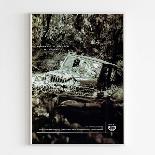 Jeep Wrangler Rubicon Advertising Poster, USA Car 70s Style Print, Vintage Design, Racing Ad Wall Art, Magazine Retro Advertisement