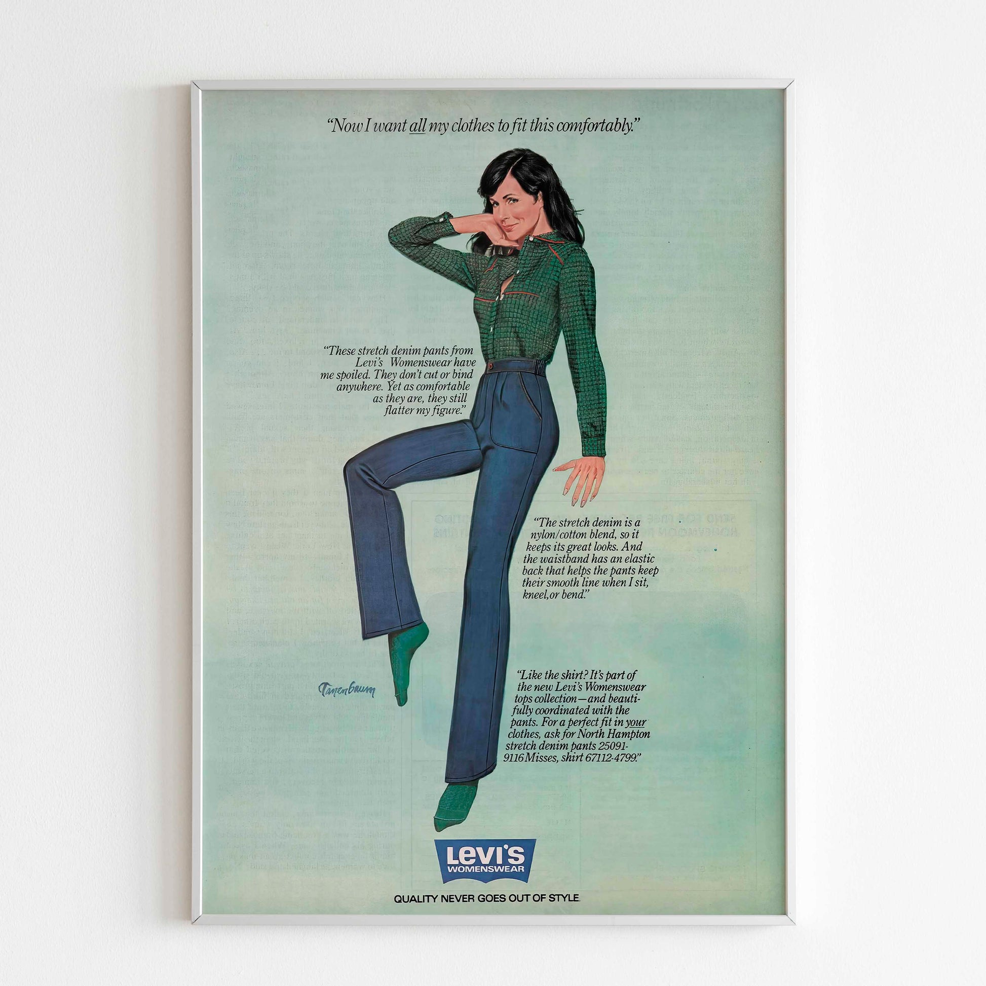 Levi's Women's Wear Jeans Advertising Poster, Fashion Style Print, Vintage Ad Wall Art, Magazine Retro Advertisement