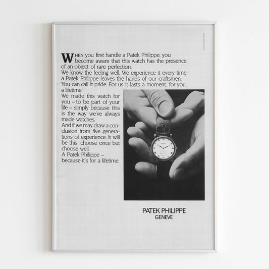 Patek Philippe Geneve Luxury Watch Advertising Poster, 80's Style Print, Vintage Design Magazine, Ad Wall Art, Ad Retro Advertisement Patek-Philippe-ad-Bittel-Calatrava  Advertising Poster