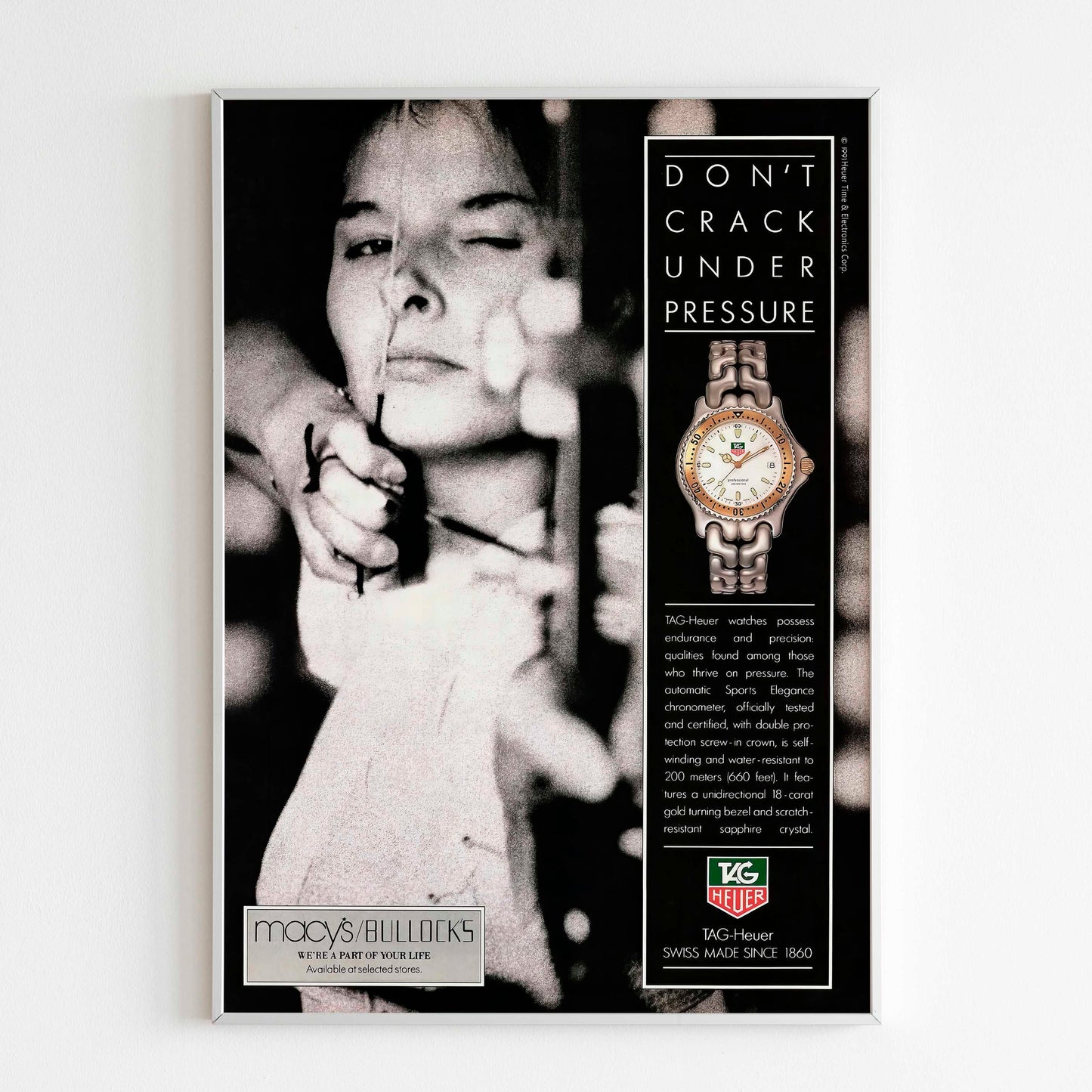 TAG Heuer Watch Advertising Poster, Vintage Design Magazine, Ad Wall Art, Ad Retro Advertisement, 80's Style Print Don't Crack Under Pressure