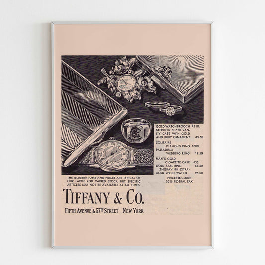Tiffany & Co. Advertising Poster, 60's Jewels Style Print, Vintage Design Magazine, Ad Retro Advertisement, Luxury Fashion Poster
