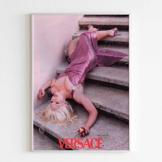 Versace Madonna Stairs Posion Apple Poster, 90's Style Print, Vintage Design Magazine, Ad Wall Art, Retro Advertisement, Luxury Fashion Poster Active