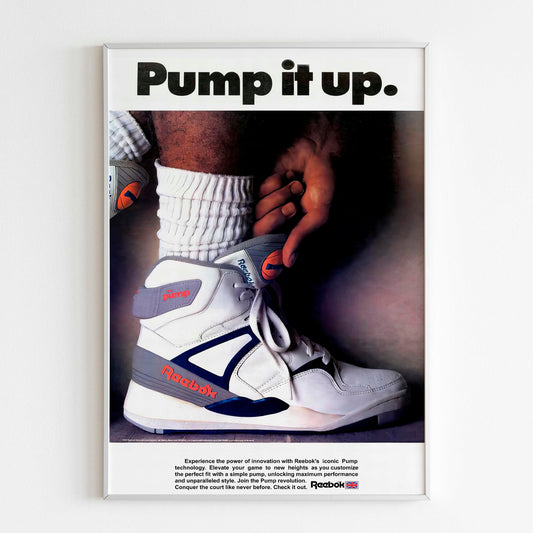 Reebok Pump Poster Advertising, 90s Style Shoes Print, Vintage Basketball Ad Wall Art, Magazine Retro Advertisement Pump It Up