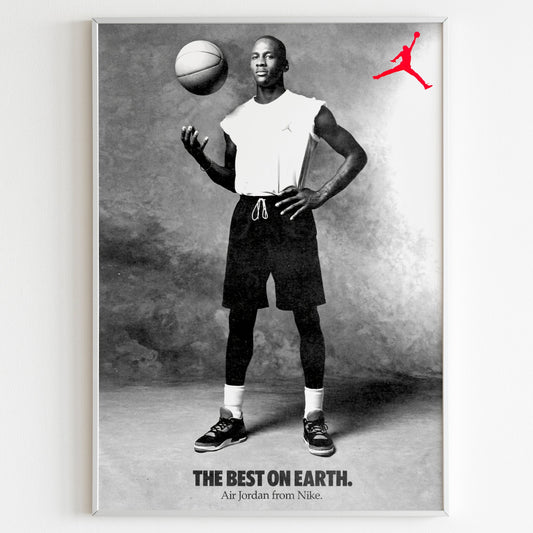 Nike Air Jordan "Best On Earth" Advertising Poster, Michael Jordan 90s Style USA Print, Vintage Ad Wall Art, Magazine Retro Advertisement