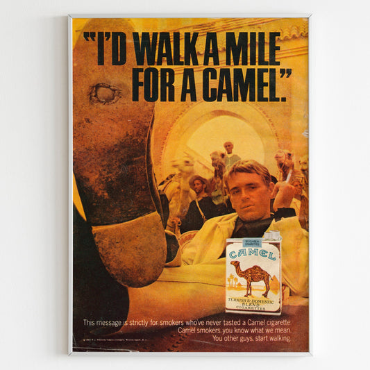 Camel "I'd Walk A Mile" Advertising Poster, Cigarettes Collection Ad Wall Art, Vintage Design Advertisement, 90s Style Print, Retro Magazine