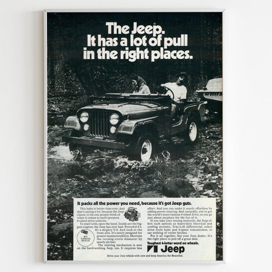 Jeep 1972 Advertising Poster, USA Car 70s Style Print, Vintage Design, Racing Ad Wall Art, Magazine Retro Advertisement