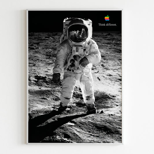 Apple Buzz Aldrin "Think Different" Advertising Poster, 90s Retro Style Print, Vintage Wall Art, Magazine Advertisement, American Astronaut