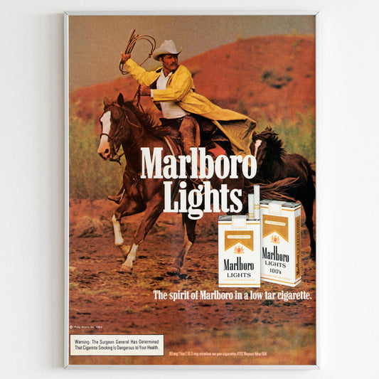 Marlboro Advertising Poster, Cigarettes Collection Ad Wall Art, Marlboro Cowboy 80s Style Print, Retro Magazine Vintage Design Advertisement