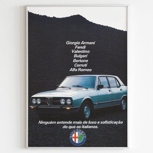 Alfa Romeo Advertising Poster, 80s Style Print, Vintage Design, Racing Ad Wall Art, Magazine Retro Advertisement