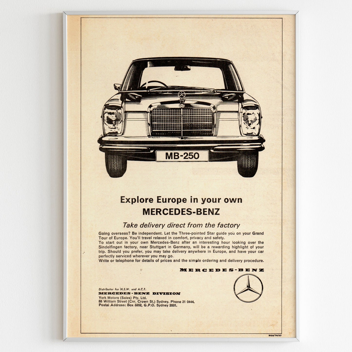 Mercedes-Benz Advertising Poster, 60s Style Print, Vintage Design Poster, Racing Ad Wall Art, Magazine Retro Advertisement