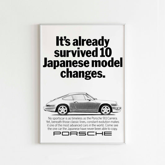 Porsche "It's Already Survived 10 Japanese Model Changes" Poster