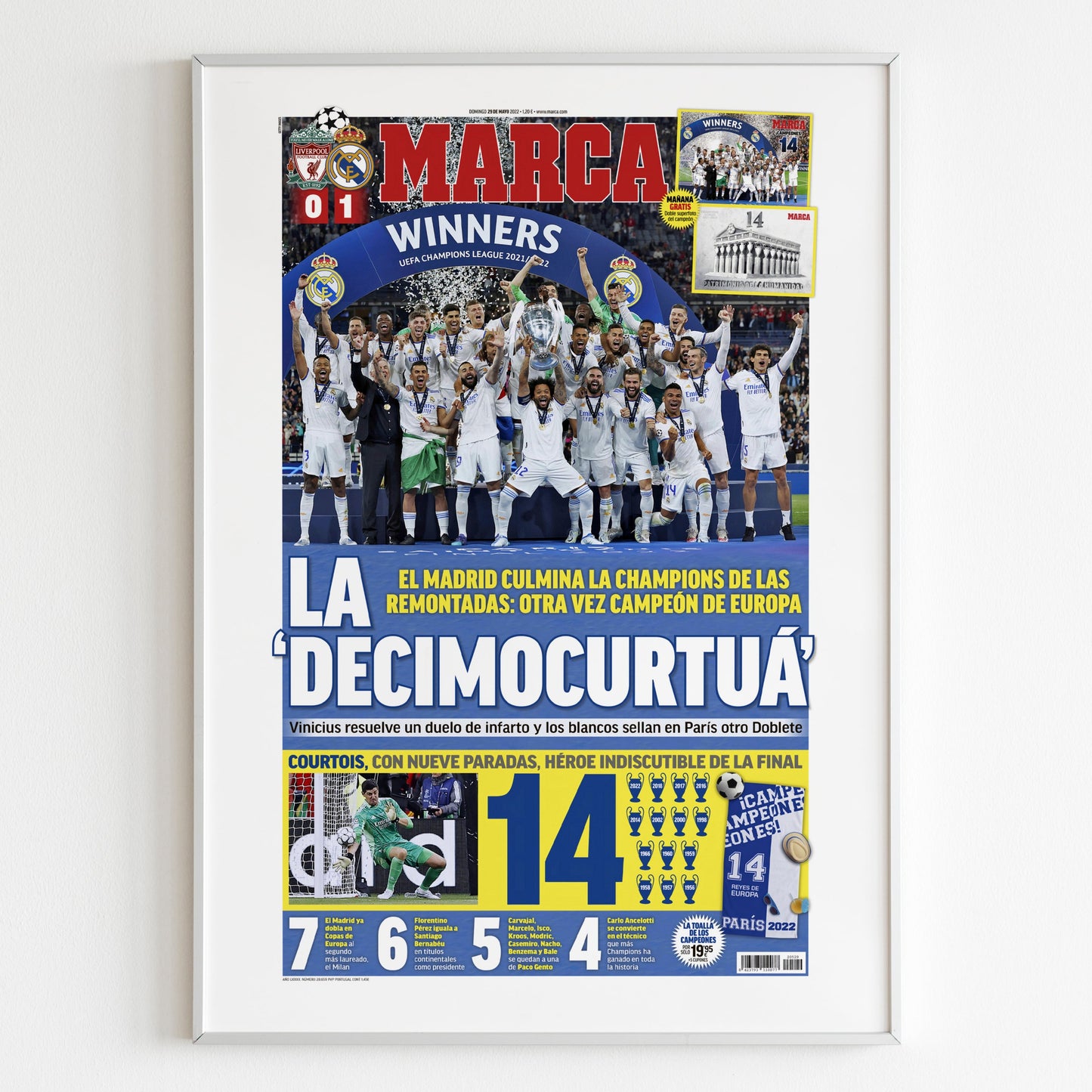 Real Madrid 2022 Champions League Front Cover Marca Poster, Football Club Print, Magazine Front Page, Minimalistic Wall Poster