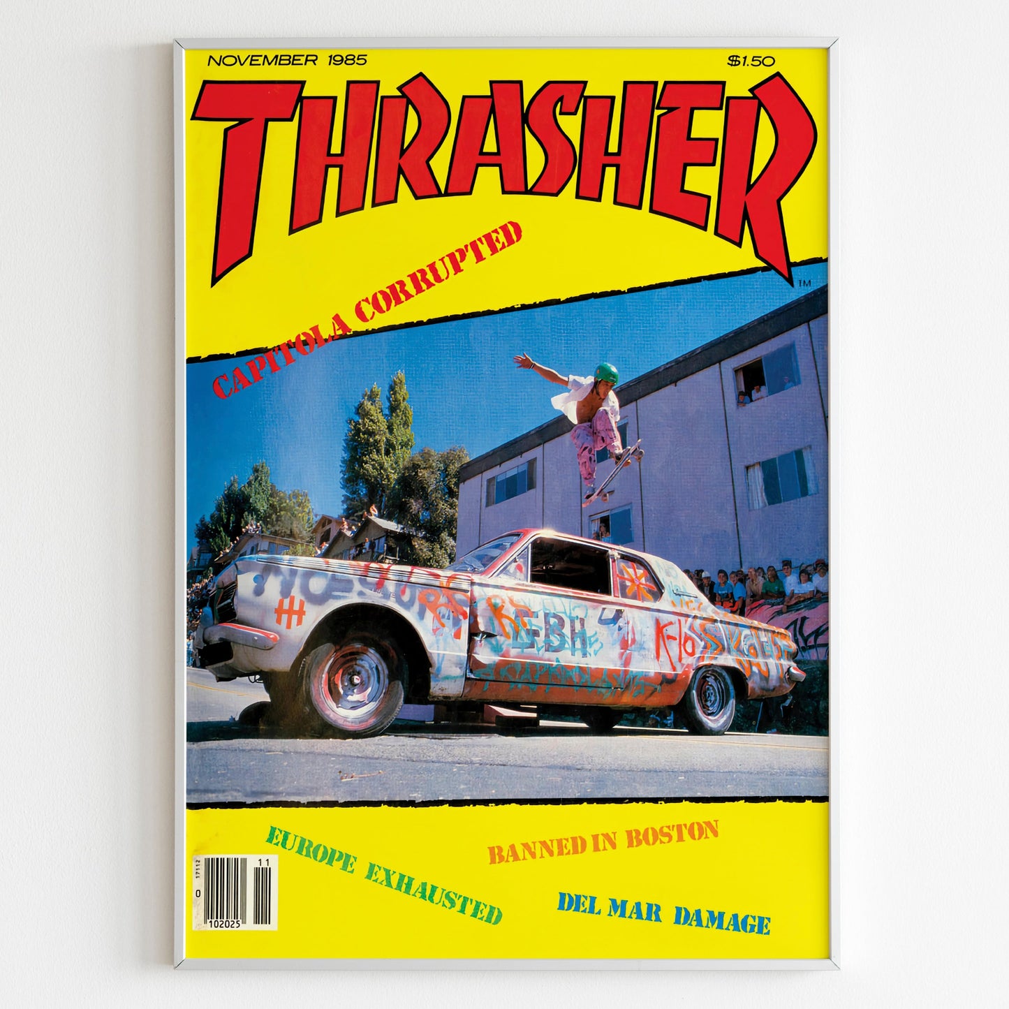 Thrasher 1985 November Front Cover Poster, Advertising Poster, Skateboarding Style 80s Print, Vintage Front Cover Ad Wall Art, 90s Skate Poster, Magazine Retro Advertisement