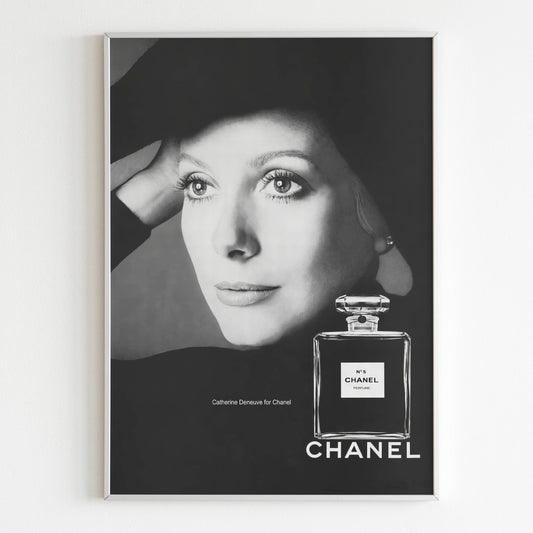 Chanel No 5 Catherine Deneuve Advertising Poster, 60's Style Print, Ad Wall Art, Vintage Design Magazine, Luxury Fashion Ads Poster