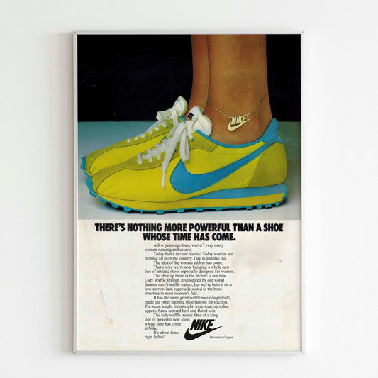 Nike Lady Waffle Trainer 1979 Advertising Poster, 70s Style Shoes Print, Vintage Ad Wall Art, Magazine Retro Advertisement, Sneakers Poster