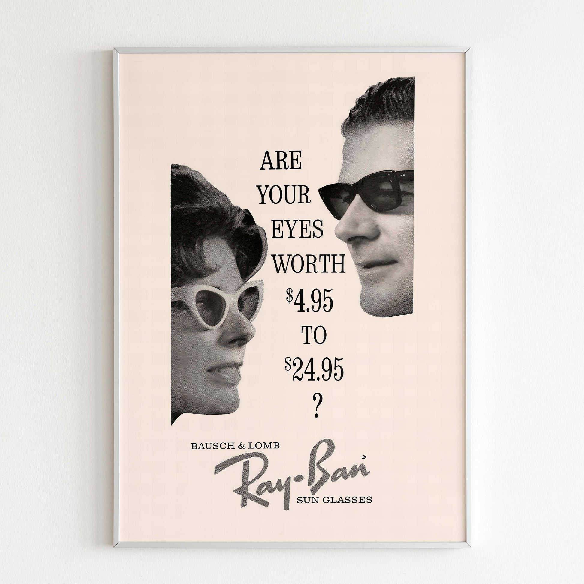 Ray Ban Advertising Poster, 60's Style Print, Ad Wall Art, Vintage Design Magazine, Ad Retro Advertisement, Sunglasses Poster