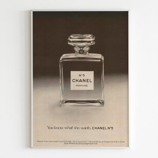 Chanel No 5 Perfume "You Know What She Wants" Advertising Poster, 80's Style Print, Vintage Design Magazine, Luxury Fashion Ads Poster