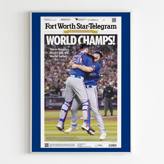 Texas Rangers 2023 World Series MLB Champions Front Cover Fort Worth Star-Telegram Newspaper Poster