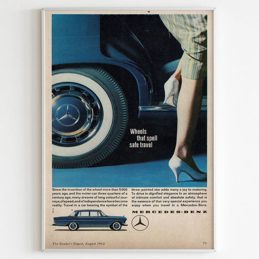 Mercedes-Benz 1962 Advertising Poster, 60s Style Print, Vintage Design Poster, Racing Ad Wall Art, Magazine Retro Advertisement