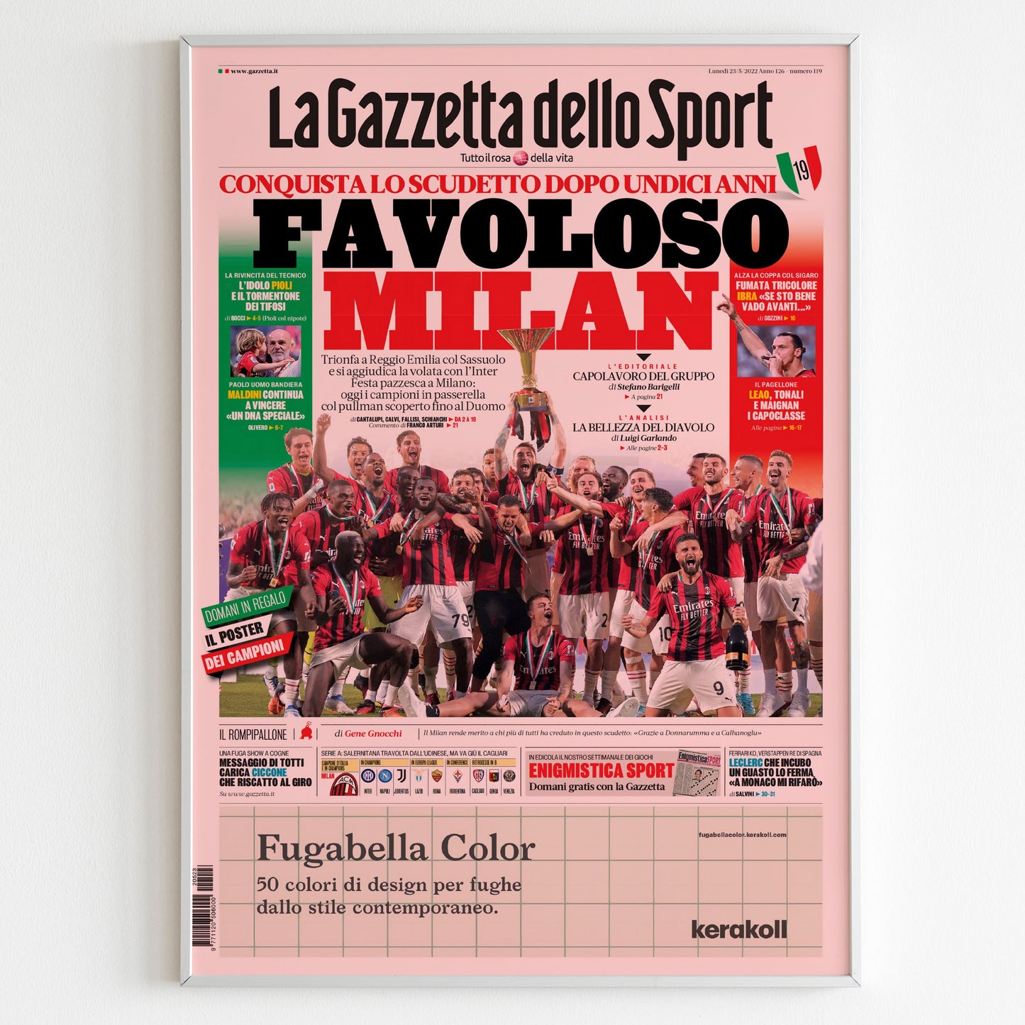 AC Milan 2021/2022 Seria A Champions Newspaper Front Cover Poster, Football Club Print, Magazine Front Page Minimalistic Wall Poster