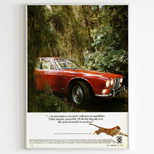 Jaguar 1972 Advertising Poster, 70s Style Luxury Auto Print, Vintage Design, Ad Wall Art, Magazine Retro Advertisement