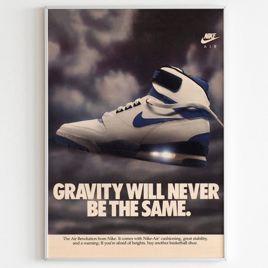 Nike Air "Gravity Will Never Be The Same" Advertising Poster, 90s Style Shoes Print, Vintage Ad Wall Art, Magazine Retro Advertisement