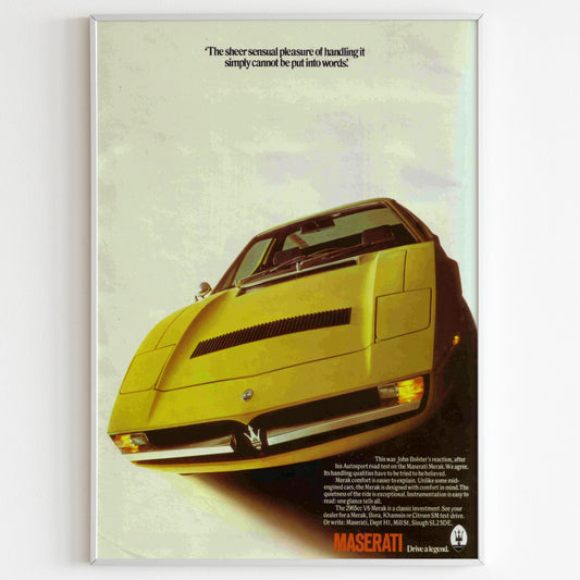 Maserati Advertising Poster, 80s Style Luxury Auto Print, Vintage Design, Ad Wall Art, Magazine Retro Advertisement