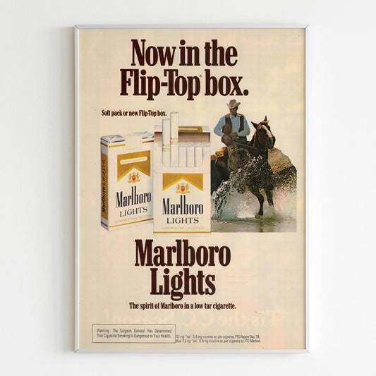 Marlboro Lights Advertising Poster, 80s Style Print, Cigarettes Collection Ad Wall Art, Retro Magazine Vintage Design Advertisement