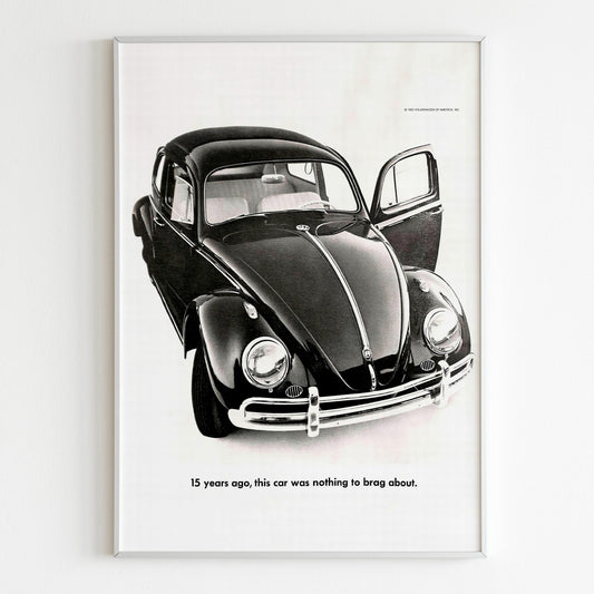 Volkswagen 1962 Advertising Poster, 60s Style Print, Vintage Auto Design, Racing Ad Wall Art, America Magazine Retro Advertisement Active
